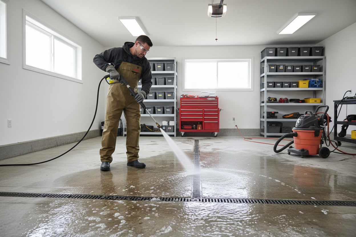 Professional garage floor power washing service